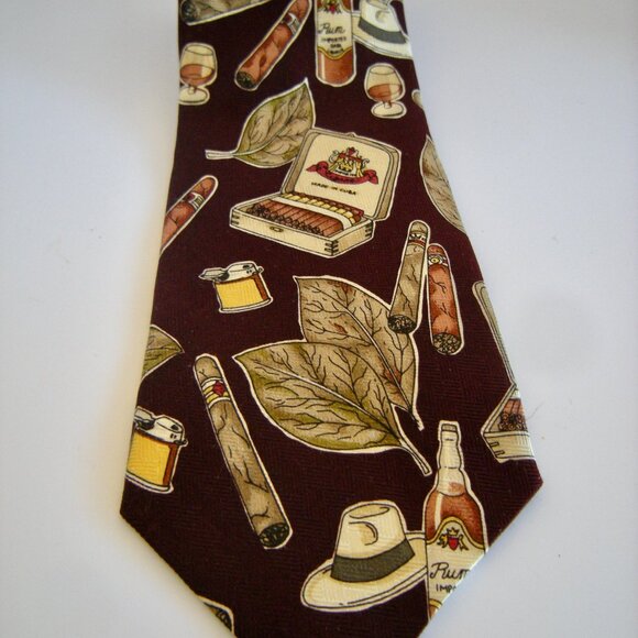 Cuban Cigar, Rum & Hats Tie - Novel-ties by Roffe Dark brown background - Picture 2 of 6
